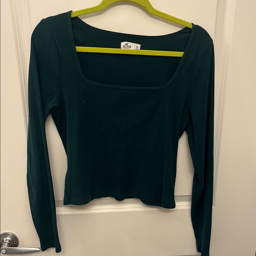 Hollister Green Fitted Crop Shirt Long Sleeve